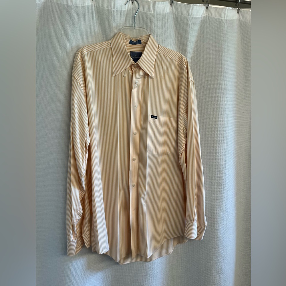FACONNABLE Button down Dress Shirt. Long Sleeves. 100% Cotton. Yellow/White